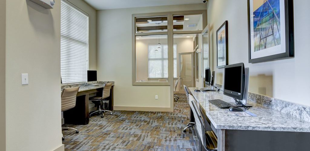 Interior fo business center with four computer work stations