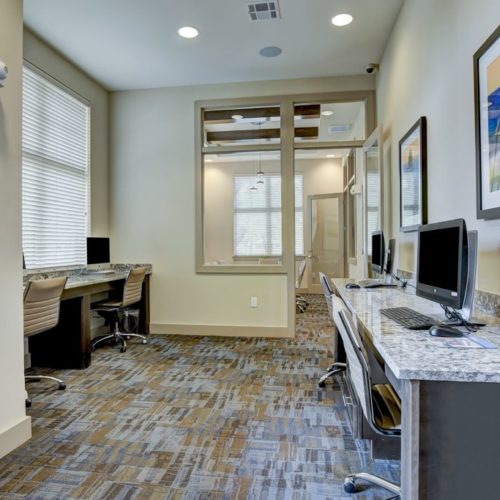 Interior fo business center with four computer work stations